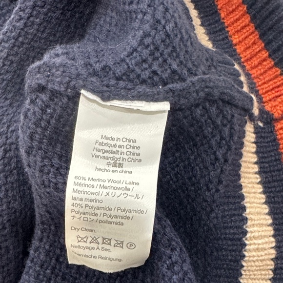 J.CREW NWT Navy Crewneck Sweater with Rust/Brown and Cream Trim Men’s Size L - Picture 7 of 8